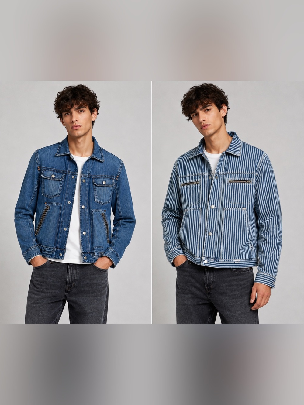 Diesel Reversible Denim Jacket Large 100% Cotton Striped Blue Trucker Utility Ja